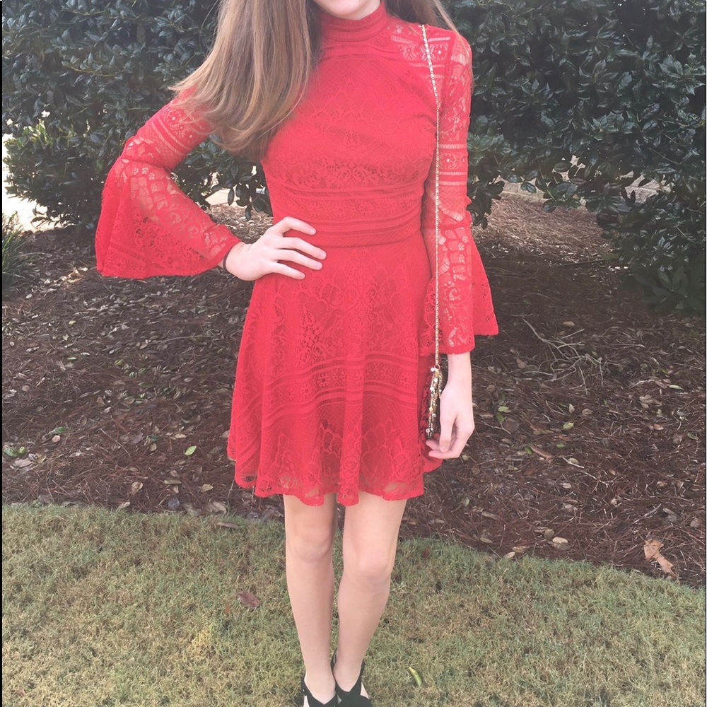 ❤️City Studio Fit & Flare Red Lace Evening Dress🌟